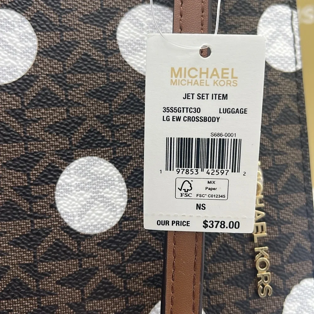 MICHAEL KORS Jet Set Large East West Zip Printed Logo Crossbody Bag Luggage  NWT